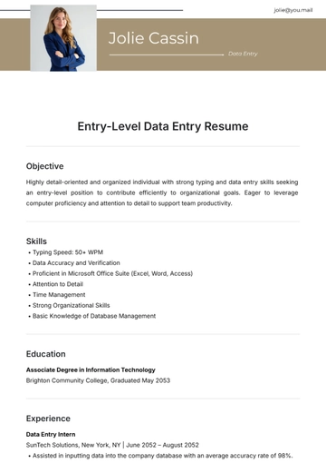 Free Entry-Level Data Sample Resume Template to Edit Online