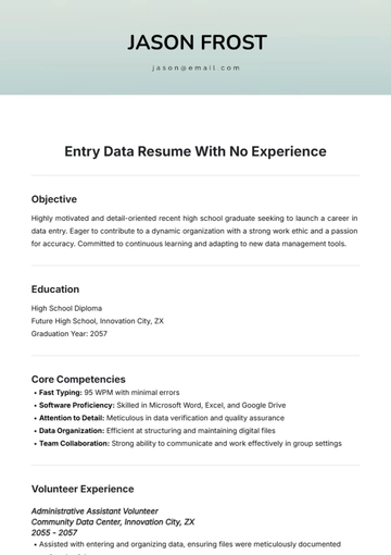 Free Entry Data Resume With No Experience Template to Edit Online