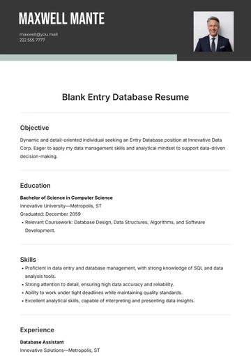 Free Blank Entry Database Resume Template to Edit Online