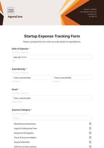 Free Startup Expense Tracking Form Template to Edit Online