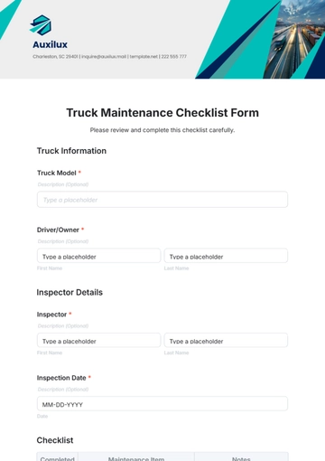 Free Truck Maintenance Checklist Form Template to Edit Online
