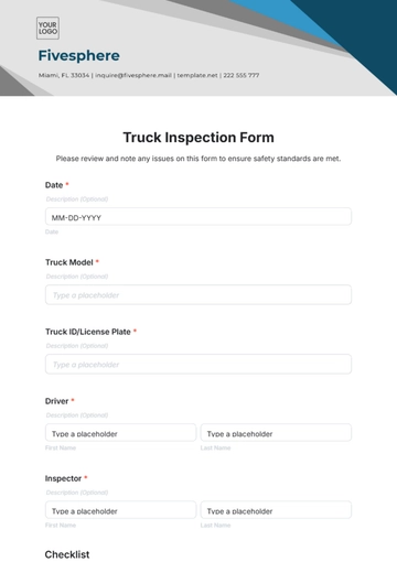 Free Truck Inspection Form Template to Edit Online
