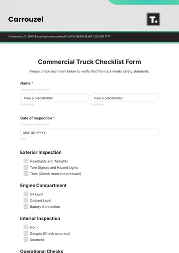 Free Commercial Truck Checklist Form Template to Edit Online