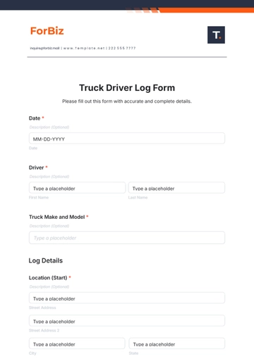 Free Truck Driver Log Form Template to Edit Online