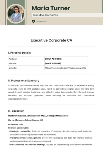 Free Executive Corporate CV Template to Edit Online