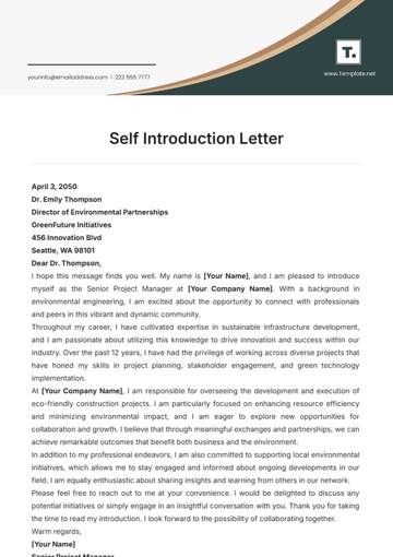 Free Self Introduction Letter Template to Edit Online