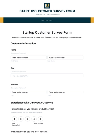Free Startup Customer Survey Form Template to Edit Online