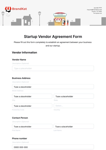 Free Startup Vendor Agreement Form Template to Edit Online