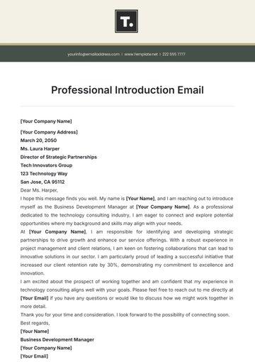 Free Professional Introduction Email Template to Edit Online