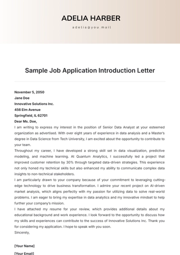 Free Sample Job Application Introduction Letter Template to Edit Online