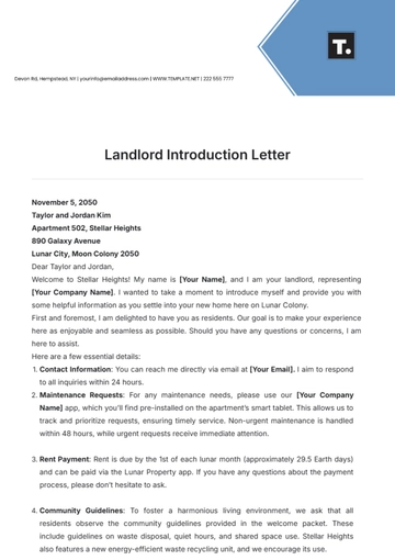 Free Landlord Introduction Letter Template to Edit Online