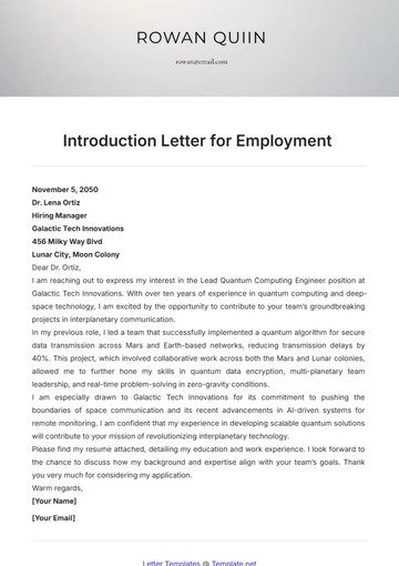 Free Introduction Letter for Employment Template to Edit Online