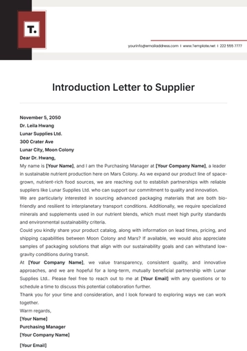 Free Introduction Letter to Supplier Template to Edit Online