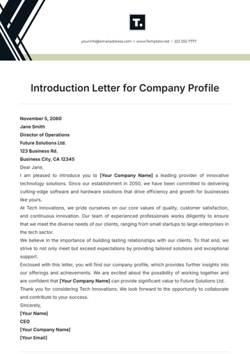 Free Introduction Letter for Company Profile Template to Edit Online