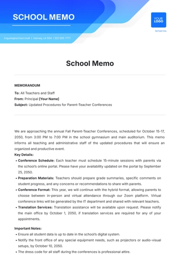 Free School Memo Template to Edit Online