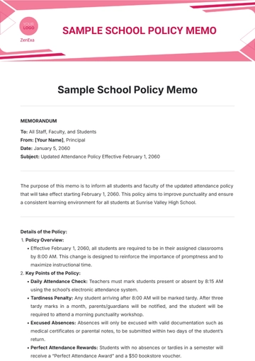 Free Sample School Policy Memo Template to Edit Online
