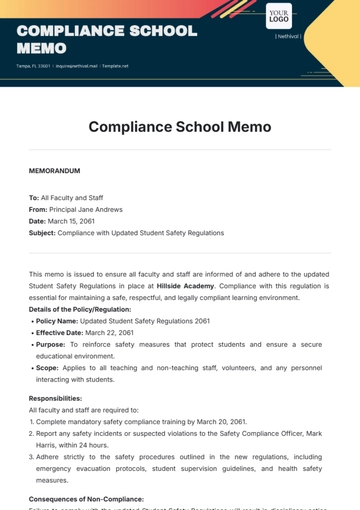 Free Compliance School Memo Template to Edit Online