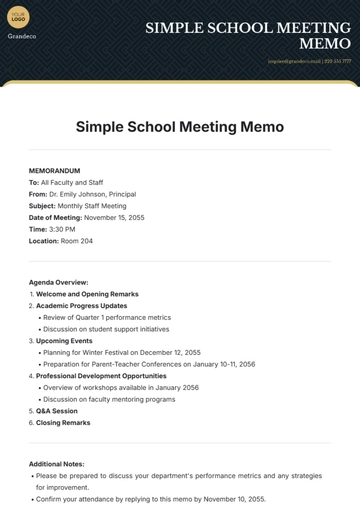 Free Simple School Meeting Memo Template to Edit Online