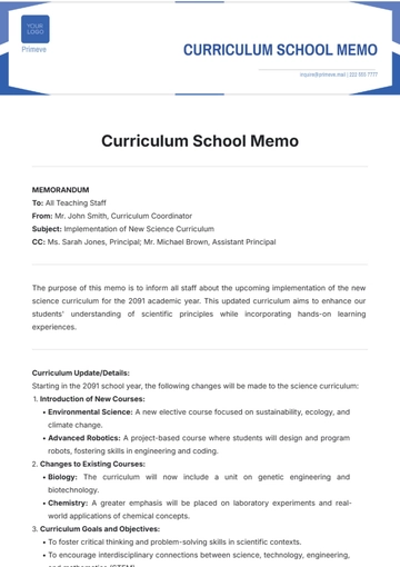 Free Curriculum School Memo Template to Edit Online