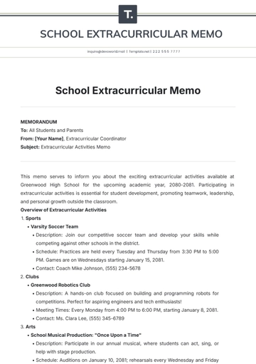 Free School Extracurricular Memo Template to Edit Online