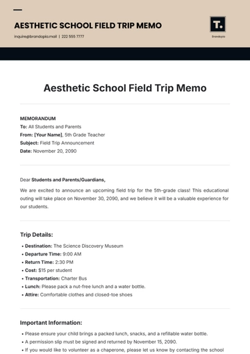 Free Aesthetic School Field Trip Memo Template to Edit Online