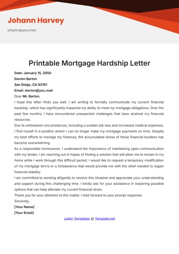 Free Printable Mortgage Hardship Letter Template to Edit Online