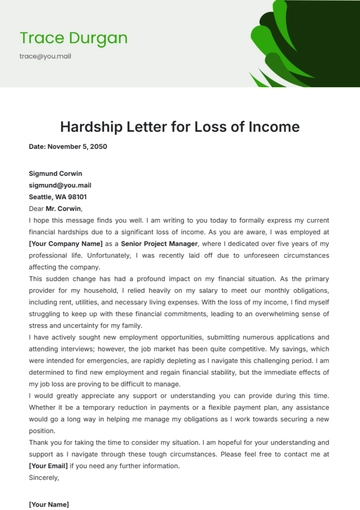 Free Hardship Letter for Loss of Income Template to Edit Online