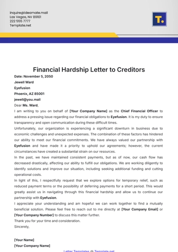 Free Financial Hardship Letter to Creditors Template to Edit Online