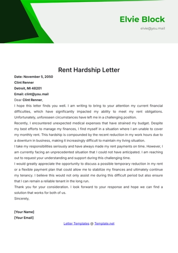 Free Rent Hardship Letter Template to Edit Online