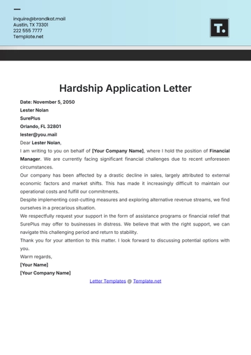 Free Hardship Application Letter Template to Edit Online