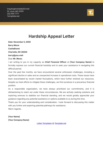 Free Professional Hardship Appeal Letter Template to Edit Online