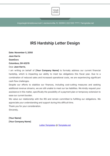 Free IRS Hardship Letter Design to Edit Online