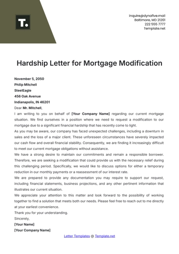 Free Hardship Letter for Mortgage Modification Template to Edit Online