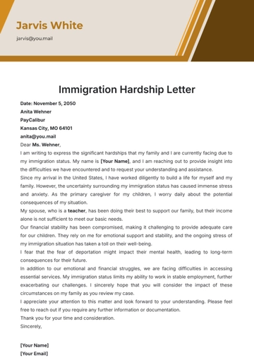 Free Immigration Hardship Letter Template to Edit Online