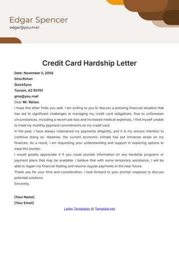 Free Credit Card Hardship Letter Template to Edit Online