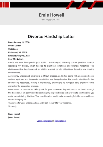 Free Divorce Hardship Letter Template to Edit Online