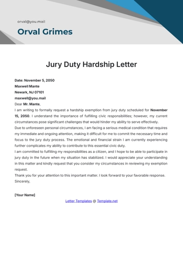 Free Jury Duty Hardship Letter Template to Edit Online