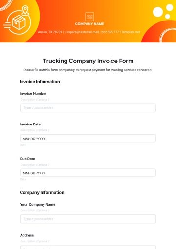 Free Trucking Company Invoice Form Template to Edit Online