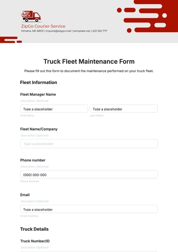 Free Truck Fleet Maintenance Form Template to Edit Online