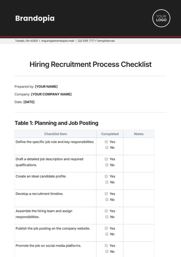 Free Hiring Recruitment Process Checklist Template to Edit Online