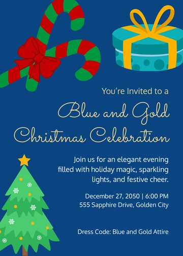 Free Blue and Gold Christmas Invitation Template to Edit Online