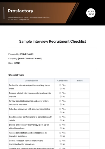 Free Sample Interview Recruitment Checklist Template to Edit Online