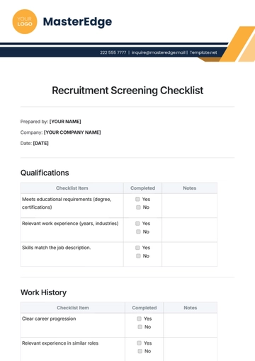 Free Recruitment Screening Checklist Template to Edit Online