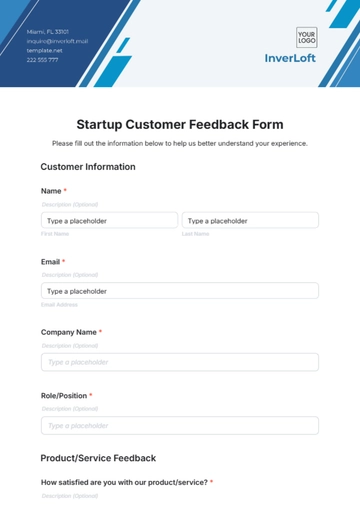 Free Startup Customer Feedback Form Template to Edit Online