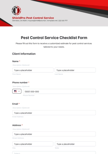 Free Pest Control Service Estimate Form Template to Edit Online