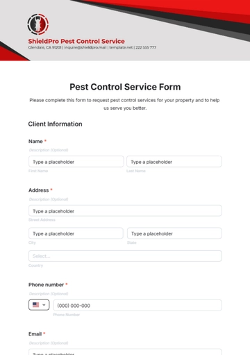 Free Pest Control Service Form Template to Edit Online