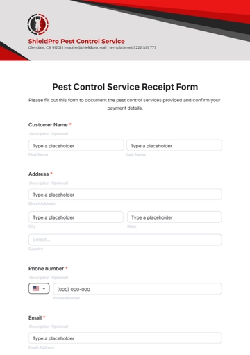 Free Pest Control Service Receipt Form Template to Edit Online