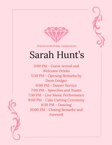 Free Diamond Birthday Program Template to Edit Online