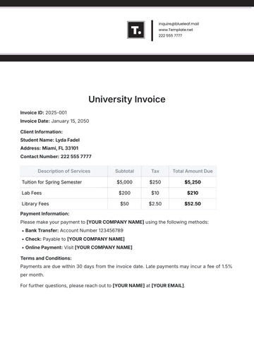 Free University Invoice Template to Edit Online