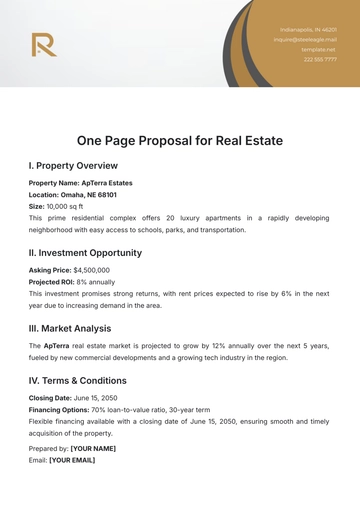 Free One Page Proposal for Real Estate Template to Edit Online